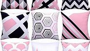 Set of 9 Decorative Throw Pillow Covers 18x18 Two Side Print Geometric Boho Couch Pillows Case for Living Room Bed Car (Pink)