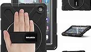 BRAECN Kindle Fire 7 Tablet Case 2022 12th Generation,Heavy Duty Shockproof Protective Case with Rotating Hand Strap,Carrying Shoulder Strap/Kickstand for Amazon Fire 7 2022 Tablet - Black