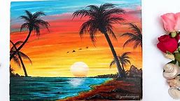 STEP by STEP Sunset Beach Landscape Painting for Beginners Using Acrylic Colours
