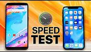 OnePlus 5T vs iPhone X SPEED Test!