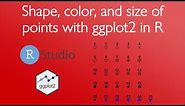 Shape, color, and size of points with ggplot2 in R (3 minutes)