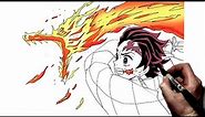 How To Draw Tanjiro (Fire Dragon) | Step By Step | Demon Slayer