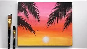 Simple Sunset Acrylic Painting For Beginners | Painting on Canvas Step By Step