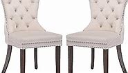 KCC Velvet Dining Chairs Set of 2, Upholstered High-end Tufted Dining Room Chair with Nailhead Back Ring Pull Trim Solid Wood Legs, Nikki Collection Modern Style for Kitchen, Beige