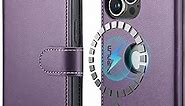 Magnetic Case Logo View for iPhone 14 Pro Max with RFID Blocking Credit Card Holder, [Compatible with MagSafe] PU Leather Flip Kickstand Women Men for iPhone 14 Pro Max Phone case(Purple)
