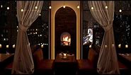 Romantic Manhattan restaurant ambience - Slow Jazz, Rain & crackling fire sounds [3 hours]