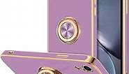 Hython Case for iPhone XR Case Ring Stand [360° Rotatable Ring Holder Magnetic Kickstand] Shiny Plating Rose Gold Edge Soft TPU Bumper Cover Shockproof Protective Phone Cases iPhone XR 6.1", Purple