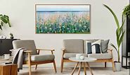 BINCUE Blue Seaside Cyan Floral Wall Decor Wild Blossom Textured Wall Art Canvas Flower Large Framed Floral Prints Artwork Oil Painting Visual for Living Room Bedroom 20x40 Inch