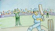 how to draw cricket match for kids_very easy