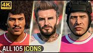 ALL 105 ICON Faces in EA Sports FC 24! (Ronaldo, Ronaldinho, Beckham, etc)