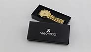 VIGOROSO Men's Wrist Watch, Waterproof Luxury Stainless Steel Gold Watches