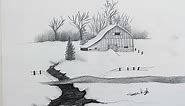 How To Draw Awesome Winter Landscape With Snow | Pencil Sketch