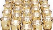 LETINE Gold Votive Candle Holders Set of 36 - Speckled Mercury Gold Glass Candle Holder Bulk - Ideal Candle Jars for Wedding Centerpiece Table Decorations,Valentines Day Decor