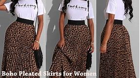 Leopard Print Boho Pleated Skirts for Women