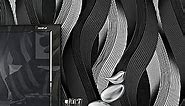 Peel and Stick Wallpaper Black/White 3D Wave Stripe Wallpaper Removable Sticky Self Adhesive Wallpaper 20.8inch x 9.8ft