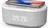 i-box Dawn, Alarm Clock for Bedrooms, FM Radio Alarm Clock with Wireless Charging, Speakers with Bluetooth, Digital Alarm Clock, USB Port, Dimmable Night Light (White)