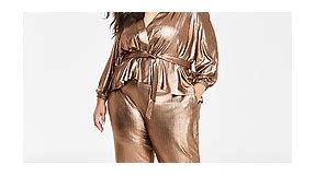 Nina Parker Trendy Plus Size Metallic Wrap Top & Pants - Macy's