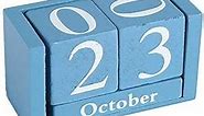 Fdit Vintage Wooden Calendar Desktop Time Concept Rustic Wood Perpetual Block Month Date Display Home Office Decoration (Blue)