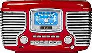Crosley CR612B-RE Corsair Tabletop AM/FM Bluetooth Radio with CD Player and Dual Alarm Clock, Red