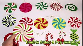 Christmas Decorations Candy Tree Ornaments - 16 PCS Double Sided Pre-installed Colorful Hanging Christmas Decorations, Christmas Party Decorations Candy Cane Candyland Decor