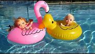 FLOATIES ! Elsa & Anna toddlers - Pool Party - Water fun Big float Splash Swim