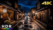 Late night rain walk in old Japanese town // 4K HDR