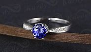 Promise Gemstone Tanzanite (1.15ct) Diamond 14K White Gold Women Ring for Wedding Engagement Set...