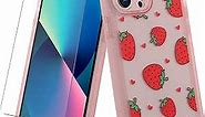 MZELQ iPhone 13 Pro Max Case - Pink Strawberry Pattern, Soft TPU Camera Protector, Screen Protector, Cute for Girls & Women