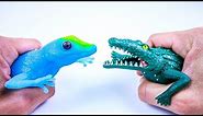 Cutting open Toy Alligator! Squishy Toy Lizards and Spiders opened! What's Inside?
