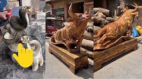 Wood Carving: How to carve beautiful wood bull Sculpture - Woodworking