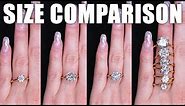 1 CARAT DIAMOND SIZE COMPARISON on FINGER & HAND w/ 1.5, 3, 2, 4, .5, .33 Ct ENGAGEMENT RINGS BUYING