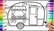 How to Draw a Cute Camper for Kids Step by Step | Cute Camping Coloring Pages | How to Draw an RV