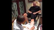 Ticklish man gets his first pedicure - HILARIOUS!