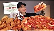 MUKBANG EATING Pizza Nova Pepperoni Pizza, Buffalo Wings, Boneless Wings, Potato Wedges and DONUTS