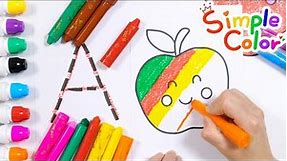 For Kids Drawing Coloring | Learn colors by coloring apples. Learn the alphabet A by coloring apples