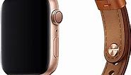 OUHENG Slim Band Compatible with Apple Watch Band 41mm 40mm 38mm, Women Genuine Leather Band Replacement Thin Strap for iWatch SE SE2 Series 9 8 7 6 5 4 3 2 1 (Brown/Rose Gold, 41mm 40mm 38mm)