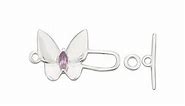 925 Sterling Silver Butterfly Toggle Clasp 28x16mm With Centre Amethyst Gemstone (Solid Wings)