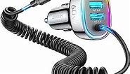 USB C Car Charger, 60W Super Fast Car Charger Adapter with 5ft 30W Type C Coiled Cable, Car Phone Charger Adapter for iPhone 15 Pro Max, Samsung Galaxy S24/S23, Google Pixel, iPad Pro…