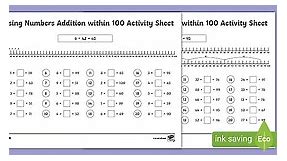 Missing Numbers Addition within 100 Worksheets