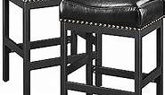 Yaheetech 26" Bar Stools Set of 2 Counter Height Bar Stools Leather Saddle Stool Kitchen Stools for Island Modern Backless Faux Leather Counter Stool, Black
