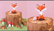 Woodland Tree Trunk Cake with a Fondant Fox | Forest Theme Cake