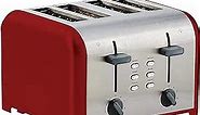 4 Slice Toaster, Red Stainless Steel, Dual Controls, Extra Wide Slots, Bagel and Defrost Functions, 9 Browning Levels, Removable Crumb Trays, for Bread, Toast, English Muffin, Toaster Strudel