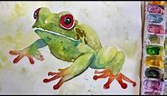 The cutest little watercolor frog you've ever painted!For beginners; step by step~