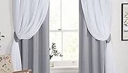 PONY DANCE Living Room Curtains - Gray Curtains with White Sheer Overlay Light Block for Living Room/Bedroom/Dining Room, 52 x 84 inches, Silver Grey, 2 PCs