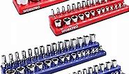 WORKPRO Magnetic Socket Organizer Set, 4-Piece Socket Holder Set Includes 1/4", 3/8" Drive Metric SAE Socket Trays, Holds 108 Pieces Standard Size and Deep Size Sockets(Socket not Included)