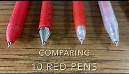 10 RED pens (SWATCHES + WATERPROOF TEST)