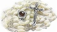 Nazareth Store Natureal Pearl Rosary Beads Catholic Necklace Jerusalem Holy Soil Meda and Silverl Cross