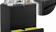 Lateral File Cabinet 3 Drawer with Lock, File Cabinet for Home Office, Metal Locking 3 Drawer Filing Cabinet with Adjustable Hanging Bars for Storing Files Legal/Letter/A4/F4 Size,Black