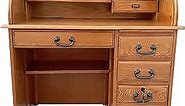 Small Roll Top Desk for Home Office Or Student Solid Oak Wood Single Pedestal 40.5Wx24Dx45H Harvest Stain Quality Crafted Construction Locking File Drawers Dovetailed Secretary Desk Easy Assembly