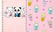 2Pack A5 Boba Tea Spiral Notebooks, Bubble Tea Cup Pattern Ruled Hardbound Journal Writing Notebooks Hardcover Notebook for Student School Office Supplies Back to School Notepad Diary Gift